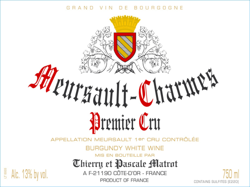 Thierry Et Pascale Matrot Meursault Charmes Blanc, 1er Cru